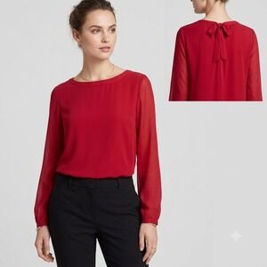 Loft Outlet Blouse Women S Red Tie Back Boat Neck Long Sleeve Career Top